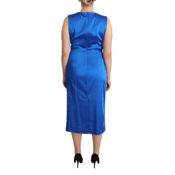 P.A.R.O.S.H. Blue Acetate Sleeveless Pleated Midi Sheath Women's Dress - Picture 3 of 4